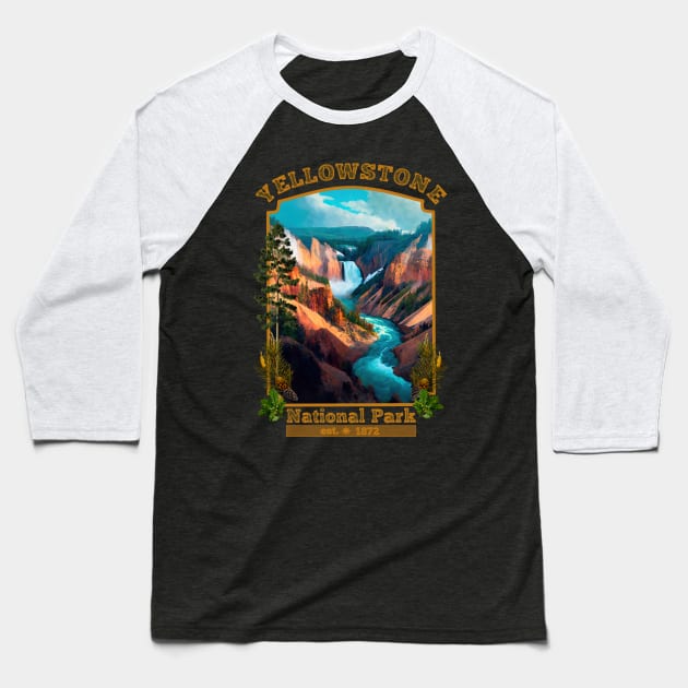 Yellowstone National Park Lower Falls Baseball T-Shirt by AtkissonDesign